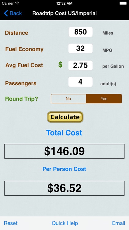 Roadtrip Gas Cost Calculator