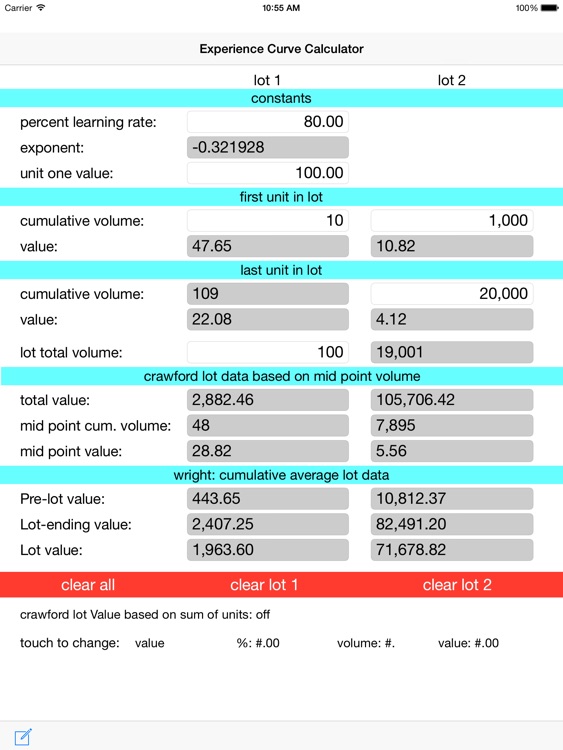 Experience Curve Calculator - ExpCalc2