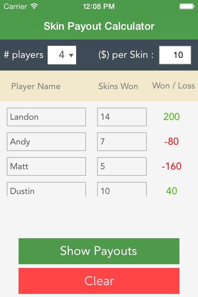 Golf Skins Payout Calculator screenshot 2