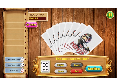 Awesome Hi-Lo Ninja Casino Card - best gambling card betting game screenshot 2