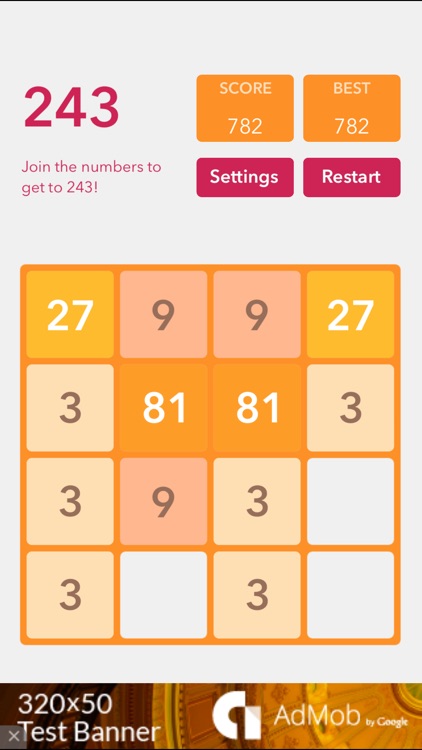 243 Game: Join the numbers and get to the 243 tile!