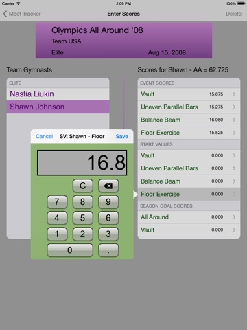 Gymnastics Meet Tracker HD screenshot 2