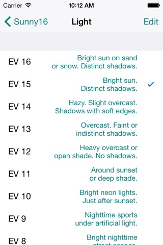 Sunny16 exposure calculator screenshot 2