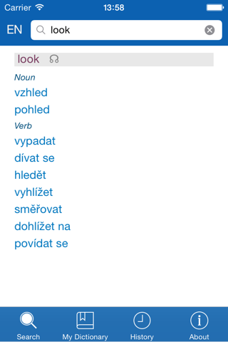 Czech−English dictionary screenshot 2