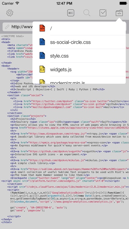 Sourcery - View HTML, JavaScript and CSS Source Extension and App