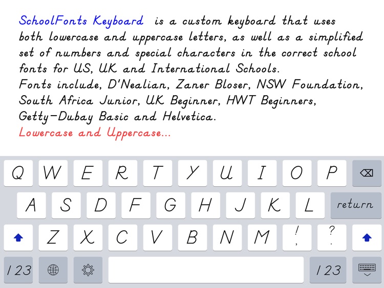 SchoolFonts Keyboard - Lowercase and Uppercase