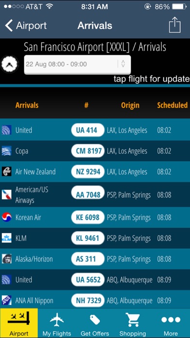 San Francisco Airport (SFO) Flight Tracker Screenshot 3