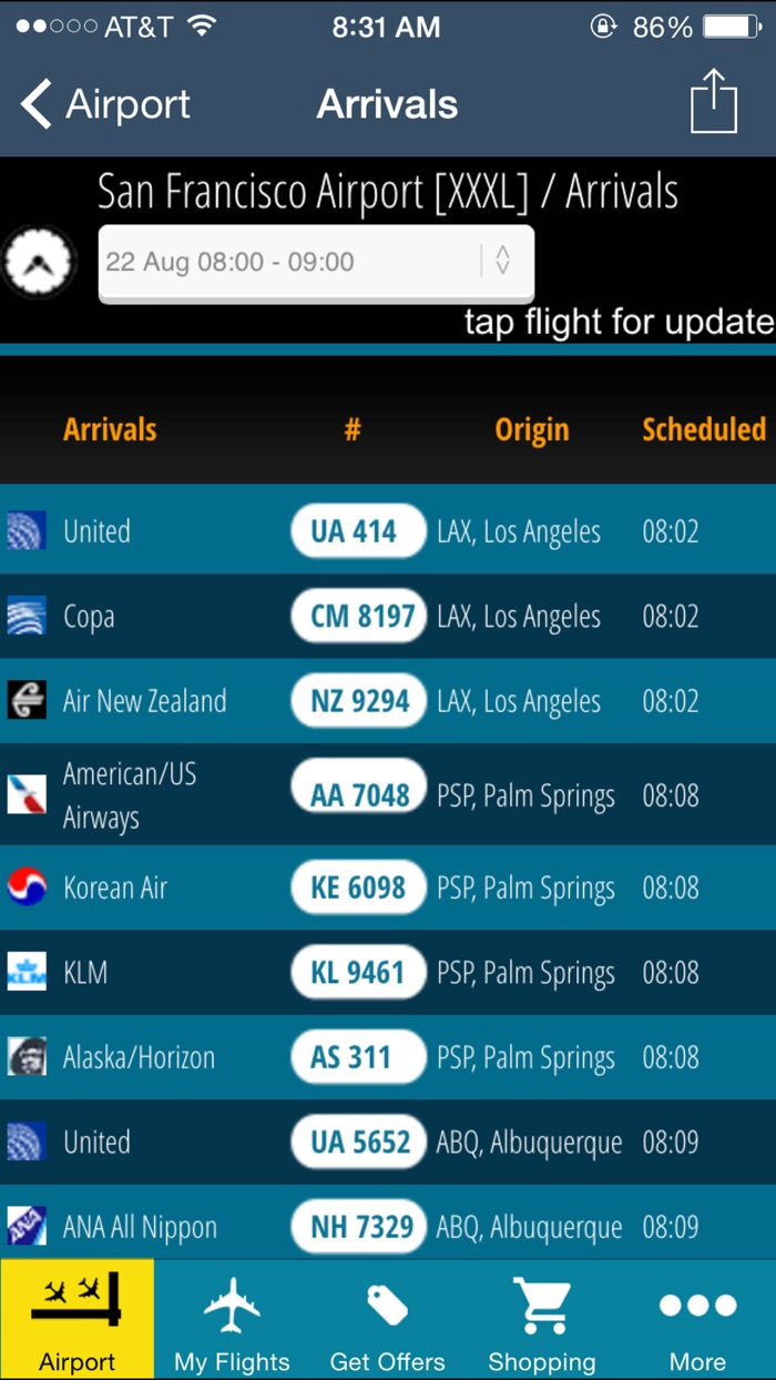 San Francisco Airport SFO Flight Tracker