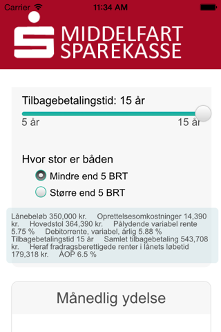 Bådlånsberegner fra Middelfart Sparekasse screenshot 2