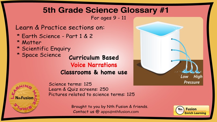 5th Grade Science Glossary # 1 : Learn and Practice Worksheets for home use and in school classrooms