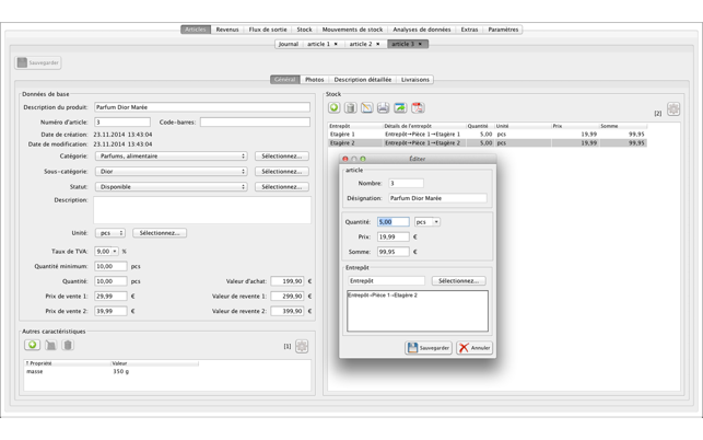 Gestion des articles pour le magasin et 