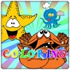 Coloring Book Starfish, Crab, Squid friends in the ocean