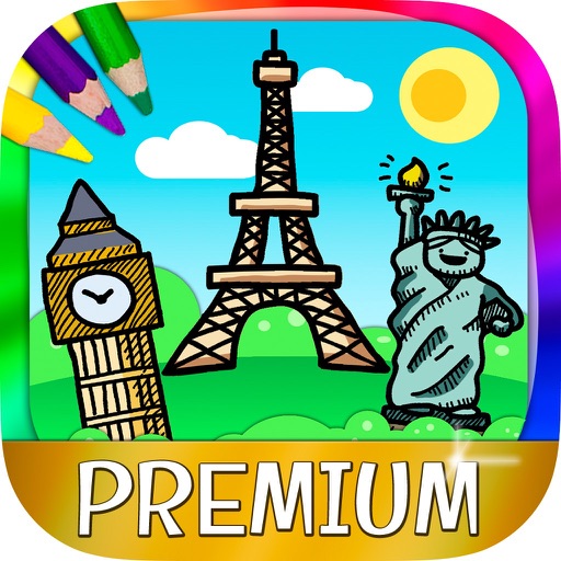 Illustrations and drawings of the world monuments – Coloring Book for Adults & Kids Premium icon
