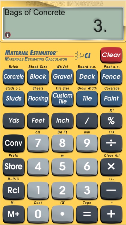 Material Estimator -- Feet Inch Fraction Construction Math and Building Materials Estimating Calculator for Contractors, Designers, Remodelers, Engineers, Architects, and other Building Professionals