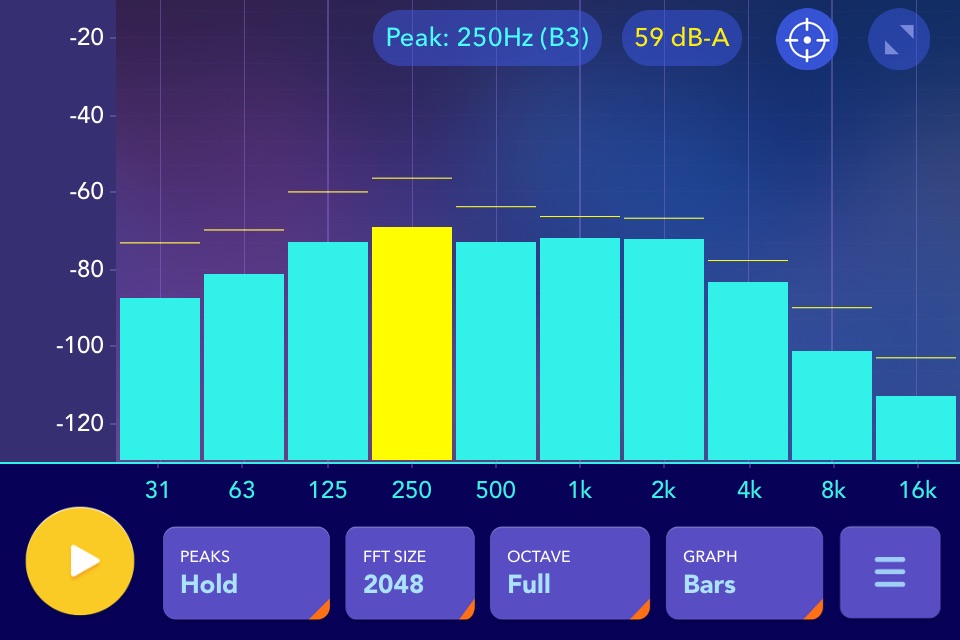 Octave Band Real Time Frequency Analyzer and Sound Level Meter screenshot 3