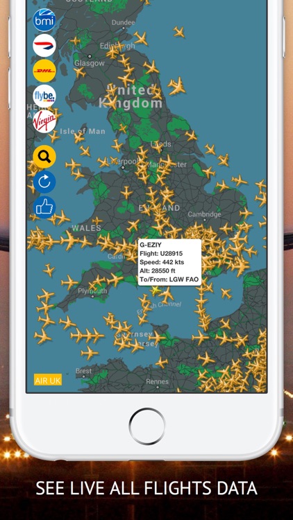 Air UK : Live flight tracker for Flybe, British Airways, Virgin Atlantic, BMI Regional and DHL Air