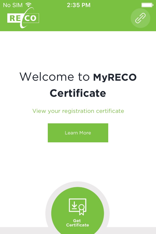 MyReco Certificate screenshot 2