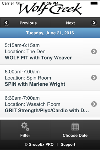 The Club at Wolf Creek Resort Group Fitness Schedule screenshot 2