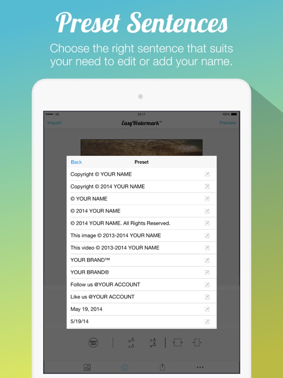 Easy Watermark for Photo Free - Insert text watermark on photos iPad Edition