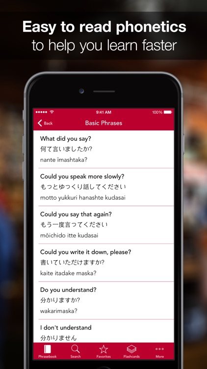 SpeakEasy Japanese ~ Offline Phrasebook and Flashcards with Native Speaker Voice and Phonetics