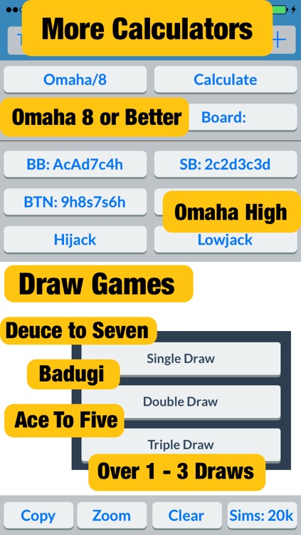 Galts Motor: Poker Calculator for Holdem, Omaha, Deuce to Seven, Badugi & Ace to Five Games screenshot-1