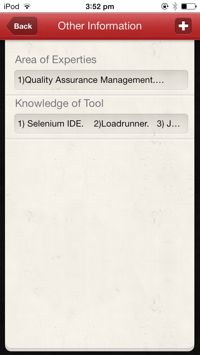Resume * Screenshot on iOS