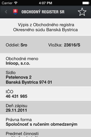 Obchodný register SR screenshot 3