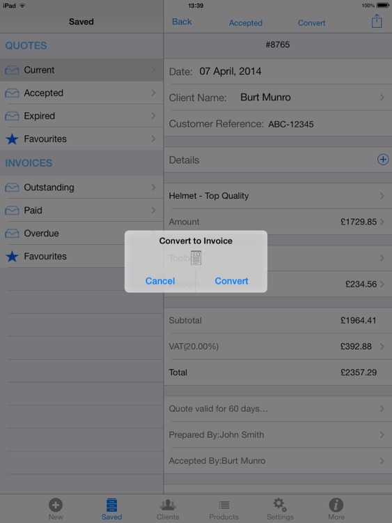 Easy Mobile Quotes + Invoicing App For iPad