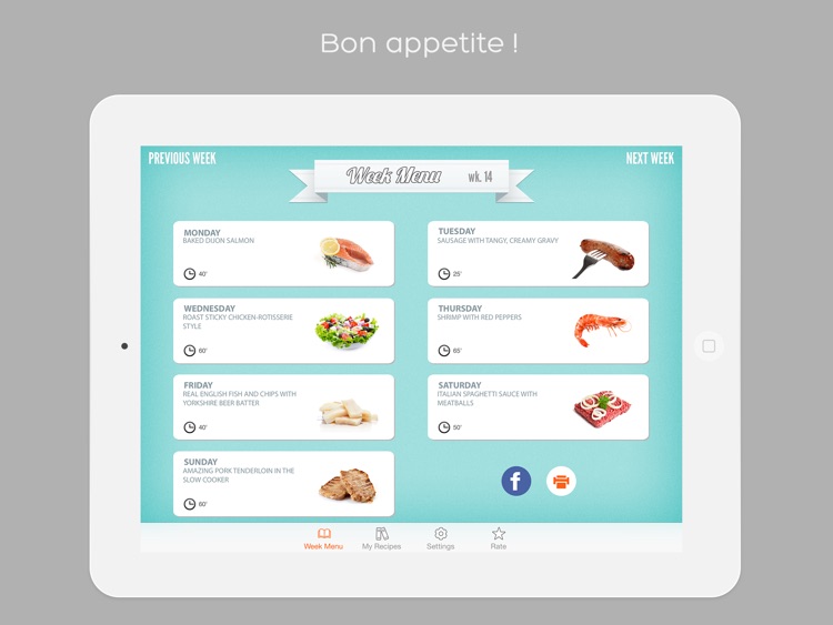 Week Menu - Plan your cooking with your personal recipe book
