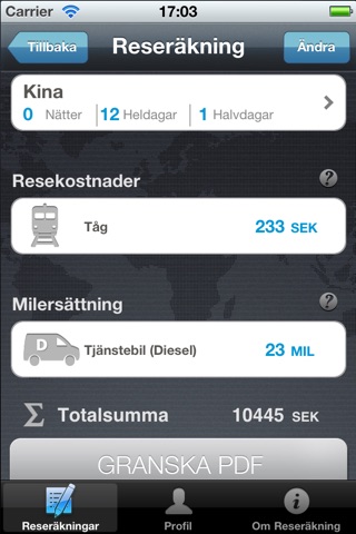 Reseräkning screenshot 2