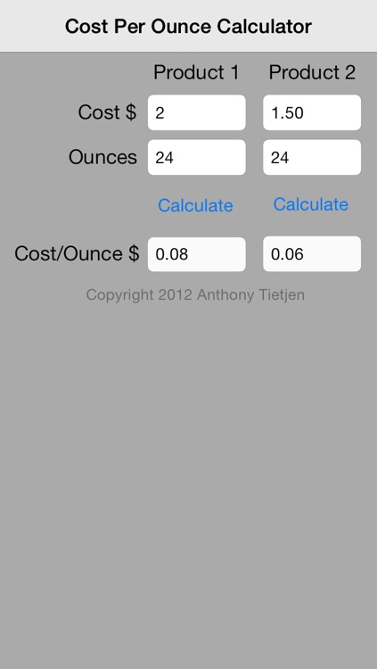 Cost Per Ounce Calculator