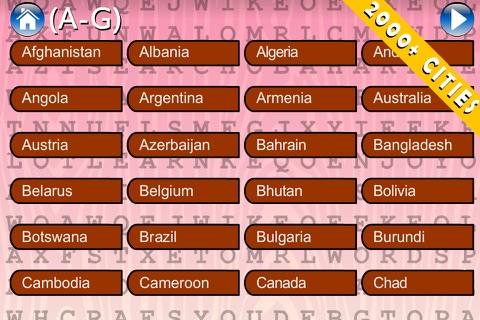 Word Search Place (Countries, Capitals, Cities) screenshot 2