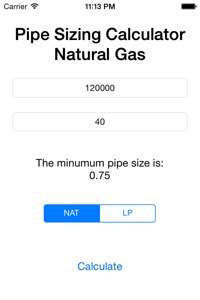 Gas Pipe Sizing Calculator screenshot 2