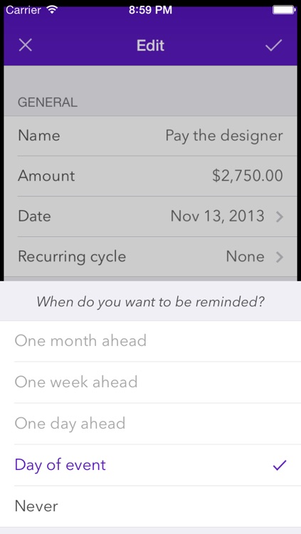 Expenses Planner - Reminders for upcoming payments