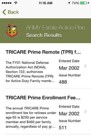 Army Family Action Plan Issue Search screenshot 3