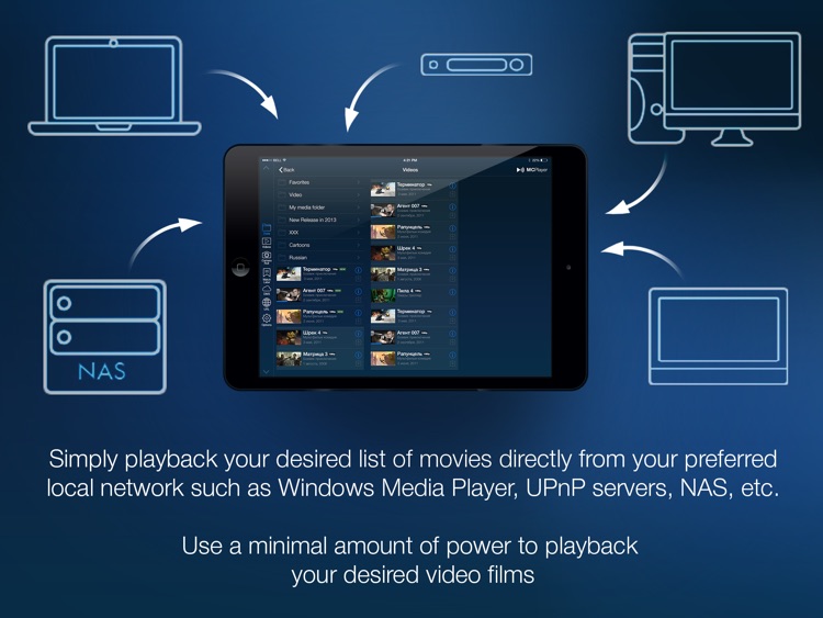 MCPlayer HD Lite wireless video player for iPad to play movies without conversion