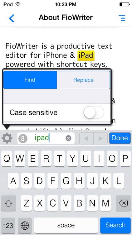 FioWriter Lite - Productive text editor for iPhone & iPad with command keys and cloud sync