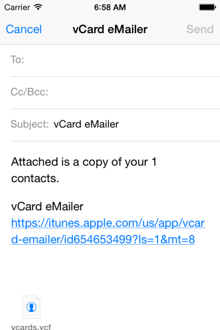 vCard eMailer screenshot 2