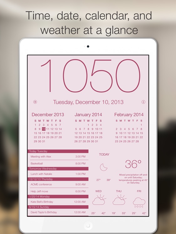 Work Time HD - Elegant desk top clock for iPad with calendar and weather