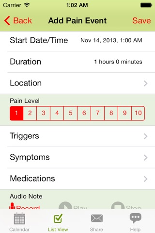 Ouch - Chronic Pain Log, Migraine Diary screenshot 3