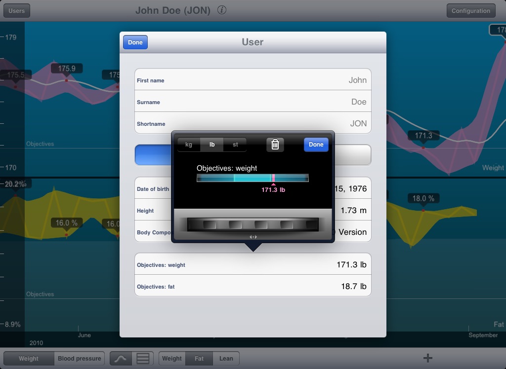 Wiscale - iPad version for weight and blood pressure only screenshot 2