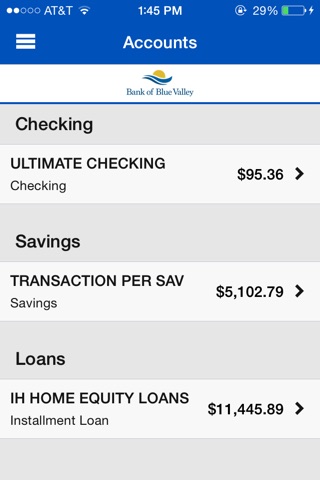 Bank of Blue Valley’s Banking Application screenshot 2