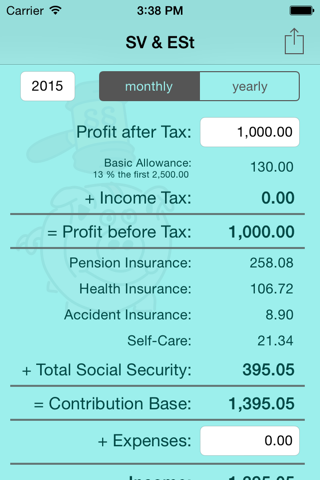 SV & ESt - social security (SVA) and income tax calculator for self-employed people in Austria screenshot 2