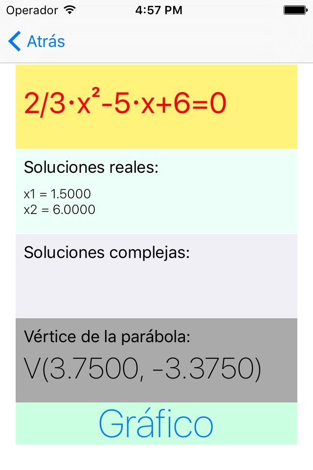 Parabola - quadratic and biquadratic equation solver, real and complex solutions screenshot 2