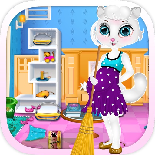 Pregnant Cat Cleaning For Kids And Girls Free Games Icon