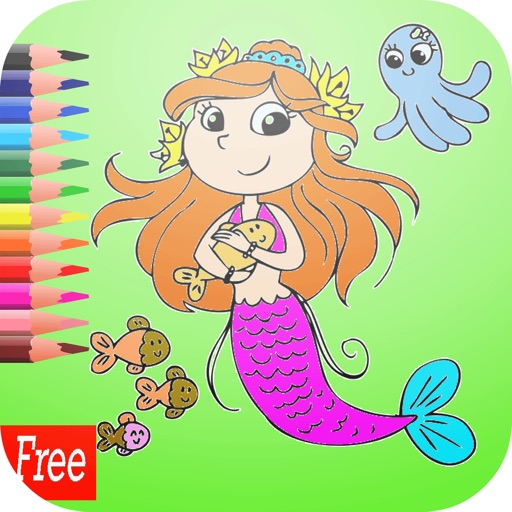 Kids coloring little mermaid with a blue fish vector 27870235 Vector Art at  Vecteezy