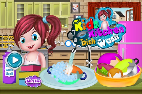 Kitchen Dish Washing & cleaning - Free Fun kids home chef cooking games for girls & kids screenshot 4