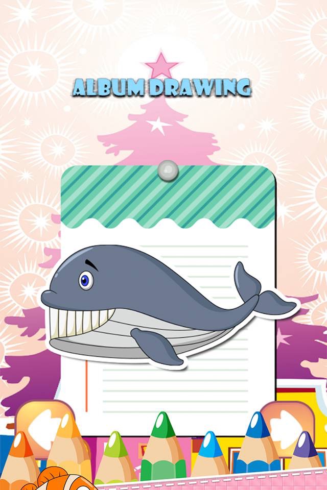 Sea Animals Drawing Coloring Book - Cute Caricature Art Ideas pages for kids screenshot 2