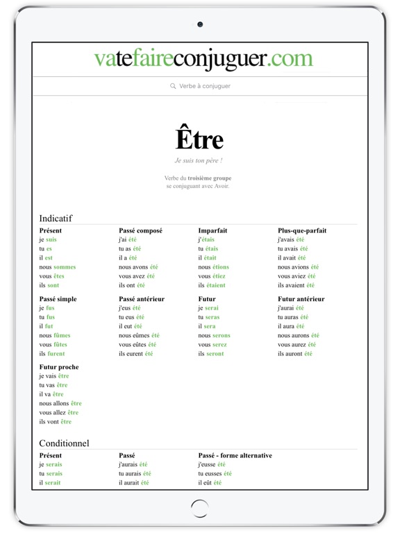 Konjugation & Französisch - Vatefaireconjuguer App ...