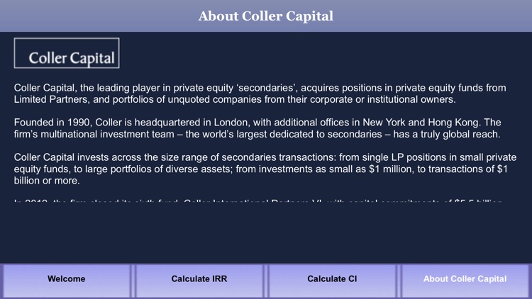 Coller Capital IRR Calculator App